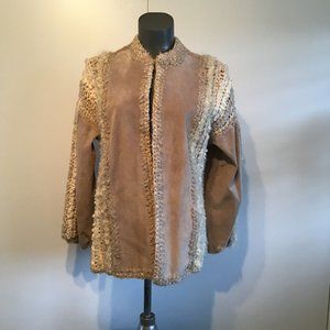 M_M Canadian Original Suede Inlay Silk/Wool Crochet Open Front Jacket Size M